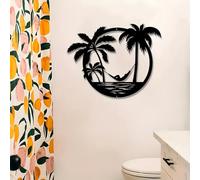 Décoration murale en métal avec motif plage tropicale, palmier, coucher de soleil, hamac, sculptures murales à suspendre pour salle de bain, salon, intérieur et extérieur, décoration murale pour la