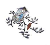 Décoration murale en métal avec oiseaux et nichoir sur branche d'arbre, convient pour une décoration murale extérieure et intérieure