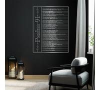 Décoration Murale en métal avec versets bibliques, Psaume 91, Inspiration chrétienne, décoration biblique, Motivation (Argent, 100 x 129 cm)