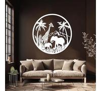 Décoration Murale en métal Blanc représentant des Animaux de Safari, éléphant et Girafe d'Afrique, Sculpture Moderne pour Salon, Chambre, Couloir et escalier, Inspiration Nature.