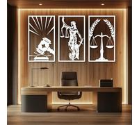 Décoration Murale en métal Blanc représentant la Dame Justice, Balance légale en métal, Sculpture Moderne pour Salon, Chambre, Couloir et escalier (Blanc 35" H x 21" L / 90 x 52 cm x 3 pièces)