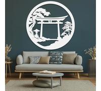 Décoration Murale en métal Blanc représentant Un bonsaï, inspirée d'une Porte Torii Japonaise, Sculpture Moderne pour Salon, Chambre, Couloir et escalier (Blanc 3)