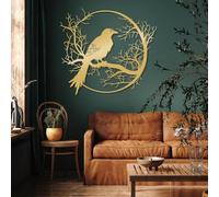 Décoration Murale en métal Corbeau doré sur Une Branche Style Gothique Sculpture Moderne pour Salon Chambre Couloir et escaliers Inspiration Nature (G)