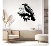 Décoration Murale en métal : Corbeau Noir sur Une Branche cabane Oiseau de mer Sculpture Moderne pour Salon Chambre Couloir escalier Nature Maison (Noir)