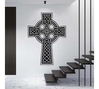 Décoration Murale en métal Croix Celtique, bénédiction Irlandaise, œuvre d'art chrétienne, Sculpture Moderne pour Salon, Chambre, Couloir et escaliers, Cadeau Nature pour la Maison (Noir, 90 x 6