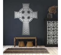 Décoration Murale en métal Croix Celtique, bénédiction Irlandaise, œuvre d'art chrétienne, Sculpture Moderne pour Salon, Chambre, Couloir et escaliers, Cadeau Nature (Argent, 105 x 76 cm)