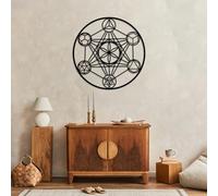 Décoration Murale en métal Cube de Métatron Noir Grand Cube de géométrie sacrée Sculpture Moderne pour Salon Chambre Couloir et escaliers (BL