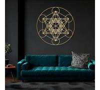 Décoration Murale en métal Cube Métatron, Géométrie sacrée, Décoration Murale Moderne pour Salon, Chambre, Couloir et escaliers, Décoration d'intérieur Nature, Cadeau (Or, 90 x 90 cm)