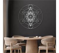 Décoration Murale en métal Cube Métatron, Géométrie sacrée, Décoration Murale Moderne pour Salon, Chambre, Couloir et escaliers, Décoration d'intérieur Nature (Argent, 100 x 100 cm)