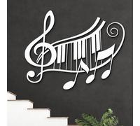Décoration Murale en métal d'art Minimaliste Moderne Musique Mélodie Notes de Musique abstraites et Touches de Piano Chambre Salon ou Studio Accent (Blanc 31" x 26" / 80 66 cm)