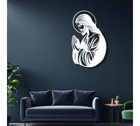 Décoration Murale en métal d'art Minimaliste Moderne Sculpture de Jésus Seigneur Église Maison Salon Sanctuaire (Blanc 33"x53"/84x135 cm sans Cadre)