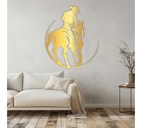 Décoration Murale en métal d'art Minimaliste Moderne Sculpture en Fer Ative de Cow-Boy Occidental Rustique Chambre Salon et espaces extérieurs (Or 30" x 30")