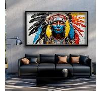Décoration Murale en métal d'art Minimaliste Moderne Toile indigène - Suspension tribale indigène du Sud-Ouest Prête à accrocher (Cadre doré 48" x 27" / 122 68 cm)