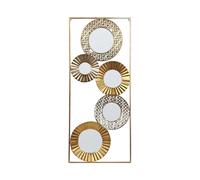 Décoration Murale en Métal Doré avec 5 Miroirs 39 x 90 cm Pièce d'Accent Ma