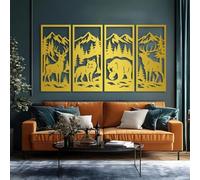 Décoration Murale en métal doré représentant la Faune Sauvage, Sculpture Moderne représentant des Animaux de la forêt, idéale pour Le Salon, la Chambre, Le Couloir et Les escaliers (Or 41x19