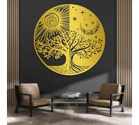 Décoration Murale en métal doré représentant Le Soleil et la Lune, Arbre de Vie Yin Yang en métal, Sculpture Moderne pour Salon, Chambre, Couloir et escaliers, Inspiration Nature pour la m