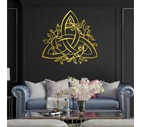 Décoration Murale en métal doré représentant Un nœud de la Trinité. Sculpture Moderne inspirée de la géométrie sacrée et des Motifs Floraux. Idéale pour Le Salon, la Chambre, Le Couloir et Les escali