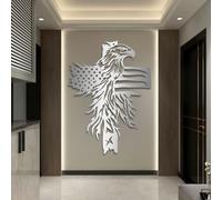 Décoration Murale en métal, Drapeau et Croix, Drapeau américain, Croix décoratives, Style Patriotique pour Salon (argenté, 100 x 74 cm)