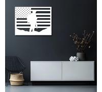 Décoration Murale en métal : Drapeau, Sculpture Murale, Soldat, Drapeau Suspendu, décoration Militaire, Salon, Bureau, Chambre (Blanc, 120 x 100 cm, s