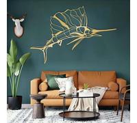 Décoration Murale en métal Espadon, Art du Poisson, Dessin au Trait de Marlin, Décoration Espadon, Dessin au Trait, pour Salon Ro (Or, 105 x 70 cm)