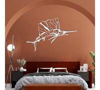 Décoration Murale en métal Espadon, Art du Poisson, Dessin au Trait de Marlin, Décoration Espadon, Dessin au Trait, pour Salon (Blanc, 35" x 24" | 90 x 60 cm)