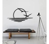 Décoration Murale en métal - Lever de Soleil, Soleil et mouettes, décoration Abstraite Coucher de Soleil, Art, Style côtier (35 x 19 Pouces / 90 x 49,5 cm, Noir)