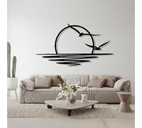 Décoration Murale en métal - Lever de Soleil, Soleil et mouettes, décoration Abstraite Coucher de Soleil, Art, Style côtier (76 x 41,5 cm, Noir)
