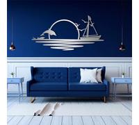 Décoration murale en métal, lever du soleil avec bateau et dauphins, mouettes pour chambre à coucher, décoration murale pour la vie sauvage, cadeau parfait pour pendaison de crémaillère