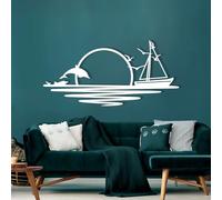 Décoration murale en métal, lever du soleil avec bateau et dauphins, mouettes pour chambre à coucher, décoration murale pour la vie sauvage, cadeau parfait pour pendaison de crémaillère