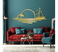 Décoration murale en métal, lever du soleil avec bateau et dauphins, mouettes pour chambre à coucher, décoration murale pour la vie sauvage, cadeau parfait pour pendaison de crémaillère