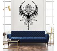Décoration Murale en métal Mandala Fleur de Lotus Lune Mandala Suspendue Sculpture Lunaire céleste et spirituelle Décoration de Studio de Yoga Cadeau Spirituel (Noir 35"