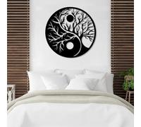 Décoration Murale en métal Minimaliste Moderne Arbre de Vie Yin Yang Méditation Familiale Ronde Chambre (19"x19"|47x47cm Noir)