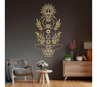 Décoration Murale en métal Minimaliste Moderne, Chakras, Corps Humain, géométrie sacrée, Yoga, Signe Spirituel, Suspension de pièce (23"x 47" | 60x120cm, Or)