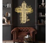 Décoration Murale en métal Minimaliste Moderne, Croix de Jésus - Psaume 23, Croix catholiques pour Pendaison de crémaillère (90 x 110 cm, Or)