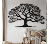 Décoration Murale en métal Minimaliste Moderne, Dessin au Trait d'arbre de Vie, Maison Unique, Suspension, Cuisine, Salle de Bain, Salon (Noir, 80 x 51 cm)