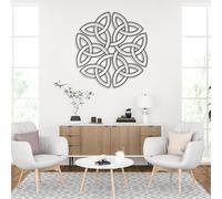Décoration Murale en métal Minimaliste Moderne, Motif nœud Celtique, Cercle, géométrie sacrée, Signe géométrique, Irlande, Salon, Chambre à Coucher, suspensions (Noir, 45 x 45 cm)