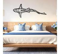 Décoration Murale en métal Minimaliste Moderne, Motif Requin, Poisson, océan, Salon, Chambre ou Salle de Bain, à Suspendre (Noir, 76 x 31 cm)