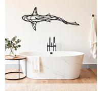 Décoration Murale en métal Minimaliste Moderne, Motif Requin, Poisson, océan, Salon, Chambre ou Salle de Bain, à Suspendre (Noir, 150 x 62 cm)