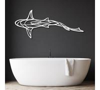 Décoration Murale en métal Minimaliste Moderne, Motif Requin, Poisson, océan, Salon, Chambre ou Salle de Bain, à Suspendre (Blanc 62 x 25 cm)