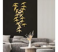 Décoration Murale en métal Minimaliste Moderne, Motif truie Volante, Oiseaux, Salon, Chambre, Cuisine, Pendaison de crémaillère (doré, 64 x 135 cm)
