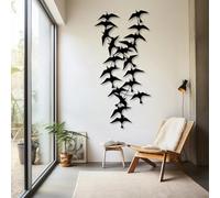 Décoration Murale en métal Minimaliste Moderne, Motif truie Volante, Oiseaux, Salon, Chambre, Cuisine, Pendaison de crémaillère (Noir, 64 x 135 cm)