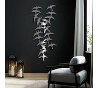 Décoration Murale en métal Minimaliste Moderne, Motif truie Volante, pour Salon, Chambre à Coucher, Cuisine, Pendaison de crémaillère (argenté, 43 x 90 cm)