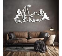 Décoration Murale en métal Minimaliste Moderne, Paysage désertique, Cactus dynamiques du sud-Ouest, suspensions pour Salon (Blanc 39"x 19" | 100x50cm)