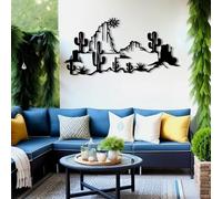 Décoration Murale en métal Minimaliste Moderne, Paysage désertique, thème Occidental, Cactus Dynamique du sud-Ouest, Salon, Chambre à Coucher (Noir 39"x 19" | 100x50cm)
