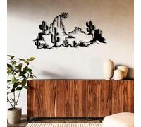 Décoration Murale en métal Minimaliste Moderne, Paysage désertique, thème Occidental, Cactus Dynamique du sud-Ouest, Salon, Chambre à Coucher (Noir 90 x 45 cm)