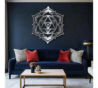 Décoration Murale en métal Minimaliste Moderne Sri Yantra Géométrie sacrée Mandala Zen Méditation Signe Géométrique Tion Suspensions Salon Chambre Bureau (Argent 31"x 35"| 80x91cm)