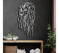 Décoration Murale en métal Minimaliste Moderne, tête de Lion, Ligne Noire, dorée, Blanche, pour la Maison, Le Salon, la Chambre à Coucher (Blanc, 52 x 105 cm)