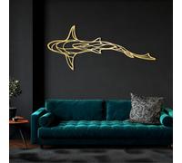 Décoration Murale en métal Minimaliste Moderne, thème Requin, Poisson, océan, Salon, Chambre ou Salle de Bain, à Suspendre (doré, 90 x 37 cm)