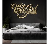 Décoration Murale en métal Minimaliste Moderne, versets bibliques avec Dieu, Tout est Possible, Signe des Écritures religieuses, Matthieu 19:26, Salon, Bureau, Maison (59"x 32" | 1