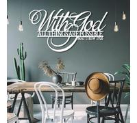 Décoration Murale en métal Minimaliste Moderne, versets bibliques avec Dieu, Tout est Possible, Signe des Écritures religieuses, Matthieu 19:26, Salon, Bureau, Maison (47"x 25" | 1